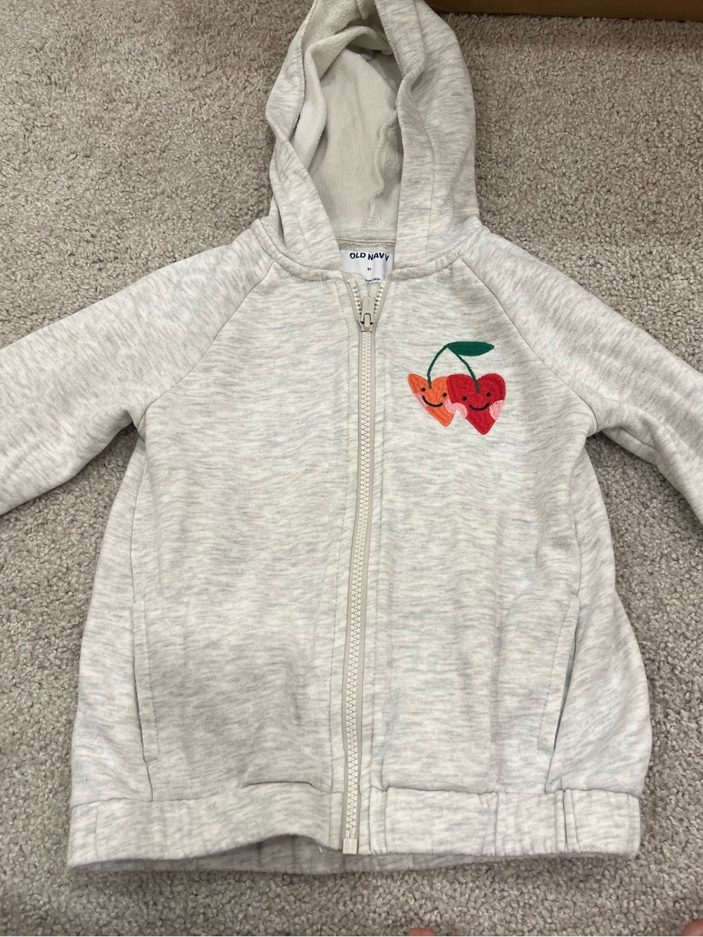 Old Navy Cream Zip Hoodie with Embroidered Cherry Patch